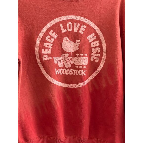 NWT Woodstock Peace Love Music Cotton Red Cotton Blend Sweatshirt New Festival M - Picture 3 of 9